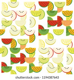 Pattern of slices of watermelon, apple, kiwi, orange, tangerine, melon - sweet urashenie