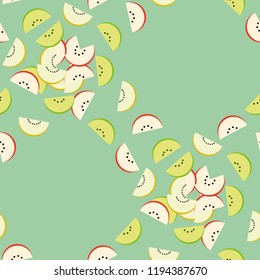Pattern of slices of watermelon, apple, kiwi, orange, tangerine, melon - sweet urashenie on a green background
