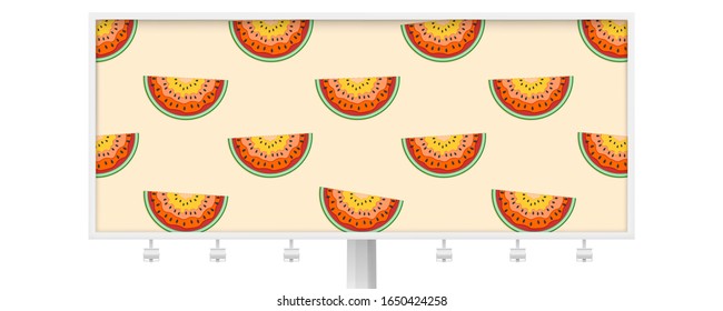 Pattern with slices of watermelons. Billboard with delicious pieces of watermelon isolated on white background . Multi layered watermelon slices carving from paper. Vector 3d illustration