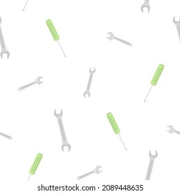 Patrón de llave corredera, llave y destornillador. Diseño de color. Sobre un fondo blanco. Herramientas para cualquier especialista. Ilustración vectorial plana.