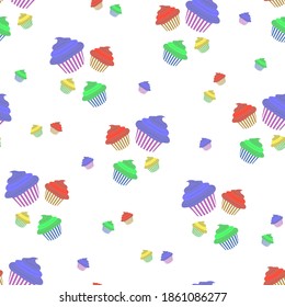Pattern of small and big and varicoloured cupcakes for cover or any other background 