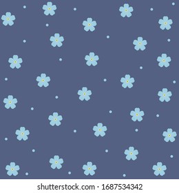 Pattern of small blue forget-me-nots flowers in geometric order on a blue background, vector illustration, packaging, print, texture
