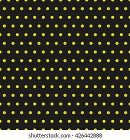 Pattern in the small dots. Tile vector pattern with yellow polka dots on black background