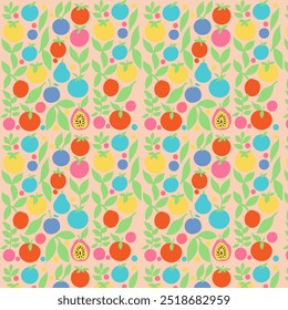 The pattern is a small drawing of juicy fruits drawn by hand