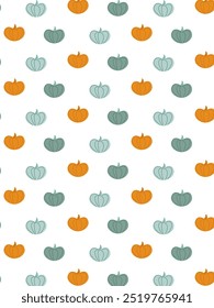 pattern with small funny pumpkins for Halloween on a white background
