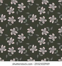 A pattern of small leaves and pastel flowers on a delicate fabric background.