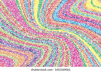 Pattern with small multi-colored dots forming paths, waves. Vector illustration