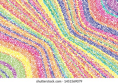 Pattern with small multi-colored dots forming paths, waves. Vector illustration