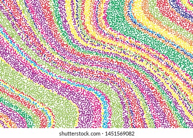 Pattern with small multi-colored dots forming paths, waves. Vector illustration