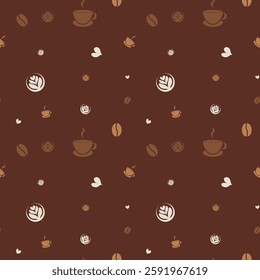 Pattern with small pictures of coffee and coffee beans