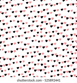 The pattern of small pink and black hearts. Seamless vector hand drawing texture for Valentine's Day.
