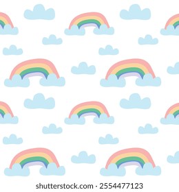 Pattern of small rainbows and clouds.