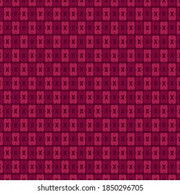 pattern of small squares and crosses in pink tones.