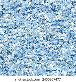 Pattern with small swirls all over. Ripples and bubbles in a cold water. Textile design in shades of blue and white. Abstract vector seamless.