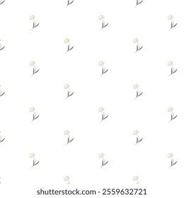 Pattern with small yellow flowers. On a white background.