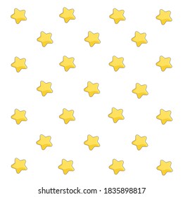 Pattern of small yellow Stars in Cartoon design style, vector illustration on white isolated background for prints on clothes and domestics, elements of decor for premises, also Wallpapers. 