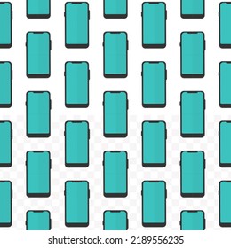 Pattern of smartphone in transparent background (PNG) with mini doodle (icons). Vector Illustration