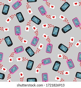 patrón.dos smartphones intercambian mensajes de amor grises y rosas. ilustración vectorial