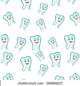 Pattern with smiling, blue teeth on white background