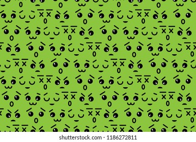 Pattern smiling, sad, angry, surprised. Smile and sad expression of mouth and face. Lips and mouth expressing different emotions, funny and sad smiles on green background