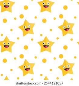 Pattern of smiling stars and dots, playful and cheerful design.