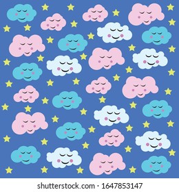 Pattern of smilyng clouds for the kids with little stars