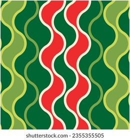The pattern is smoothly seamless with a watermelon motif, a combination of several green and red colors with vertical curved lines