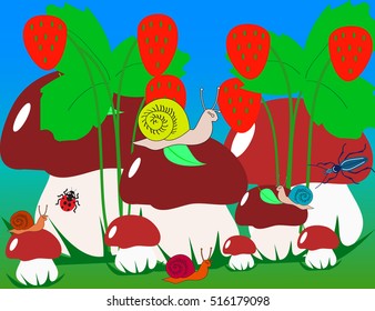 pattern with snails and mushrooms for kids