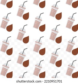 Pattern of Snake fruit juice in transparent background with mini doodle (icons). Vector Illustration