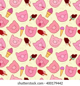 The pattern of the snouts of pigs and ice cream