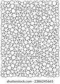 Pattern with Snow and Winter Christmas Snowflakes. Christmas hand-drawn vector. Black and White Pattern for coloring book.