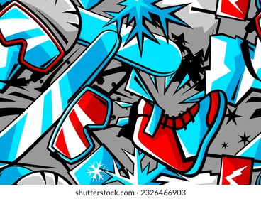 Pattern with snowboarding items. Winter sport illustration.