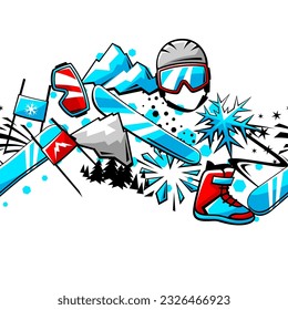 Pattern with snowboarding items. Winter sport illustration.