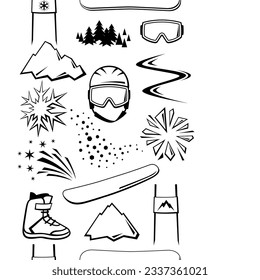 Pattern with snowboarding items. Winter sport illustration.