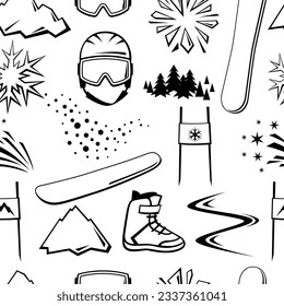 Pattern with snowboarding items. Winter sport illustration.