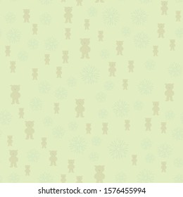 Pattern with snowflakes and a bear on a green background