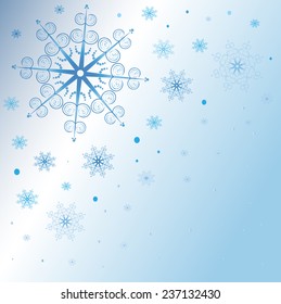 Pattern from snowflakes of different sizes on white - blue background. Vector Illustration