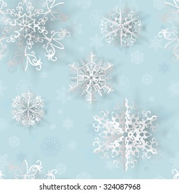 Pattern with snowflakes double layer on gray background