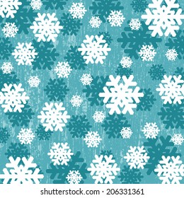 Pattern with snowflakes on blue grunge background, vector illustration