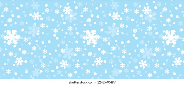 pattern with snowflakes and snow on blue background.