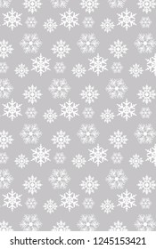 pattern with snowflakes and snow on grey background.