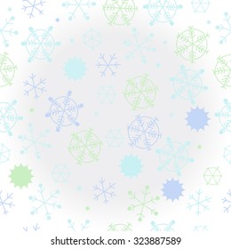 Pattern  with snowflakes, stars, ellipses. Hand drawn, winter theme.