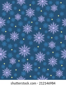pattern with snowflakes. snowflakes and stars on a blue background, vector