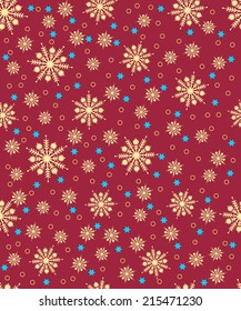 pattern with snowflakes. snowflakes and stars on a red background, vector