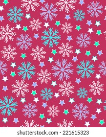 pattern with snowflakes. snowflakes and stars on a red  background, vector