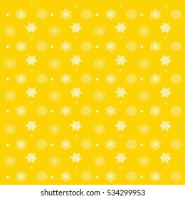 Pattern with Snowflakes, yellow background - Snowflake vector pattern