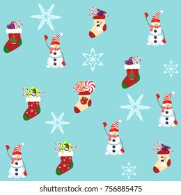 Pattern from snowmen, snowflakes and christmas socks