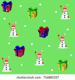 Pattern from snowmen, snowflakes and gifts