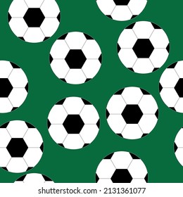 patrón con la pelota de fútbol. patrón ininterrumpido con bola blanca y negra clásica sobre fondo verde. ilustración vectorial, eps 10.