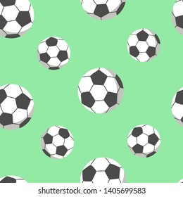Pattern with soccer balls on a green background.